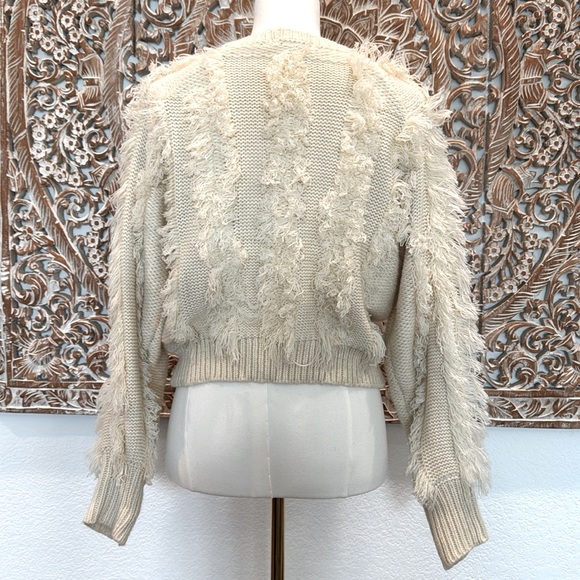 Fashion Nova Crew Neck Cream Knit w/ Fringe Sweater- size M - Picture 2 of 11